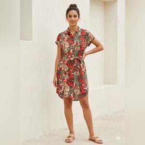 VERA MODA Colorful Collared, Shortsleeve Dress with Tie Belt. Size Medium.